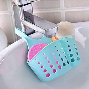 2 Package Kitchen Sink Hanging Sponge Holder, Adjustable-Faucet Holder Faucet Sponge basket, Silicone Soap Holder Hanging Ajustable Strap Faucet Caddy with Drain Holes for Drying (Green and Blue)