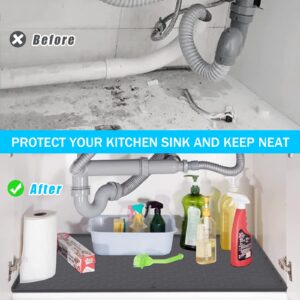 TeeFity Under Sink Mat for Kitchen Waterproof, 34" X 22" Silicone Thickened Under Counter Mats with Unique Drain Hole Design, Raised Edge Bathroom Cabinet Mat, Flexible, Durable and Easy to Clean