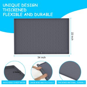 TeeFity Under Sink Mat for Kitchen Waterproof, 34" X 22" Silicone Thickened Under Counter Mats with Unique Drain Hole Design, Raised Edge Bathroom Cabinet Mat, Flexible, Durable and Easy to Clean