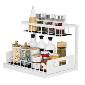 under sink organziers and storage, pull out drawers under cabinet storage around plumbing, for under kitchen bathroom sink organizers and storage（white