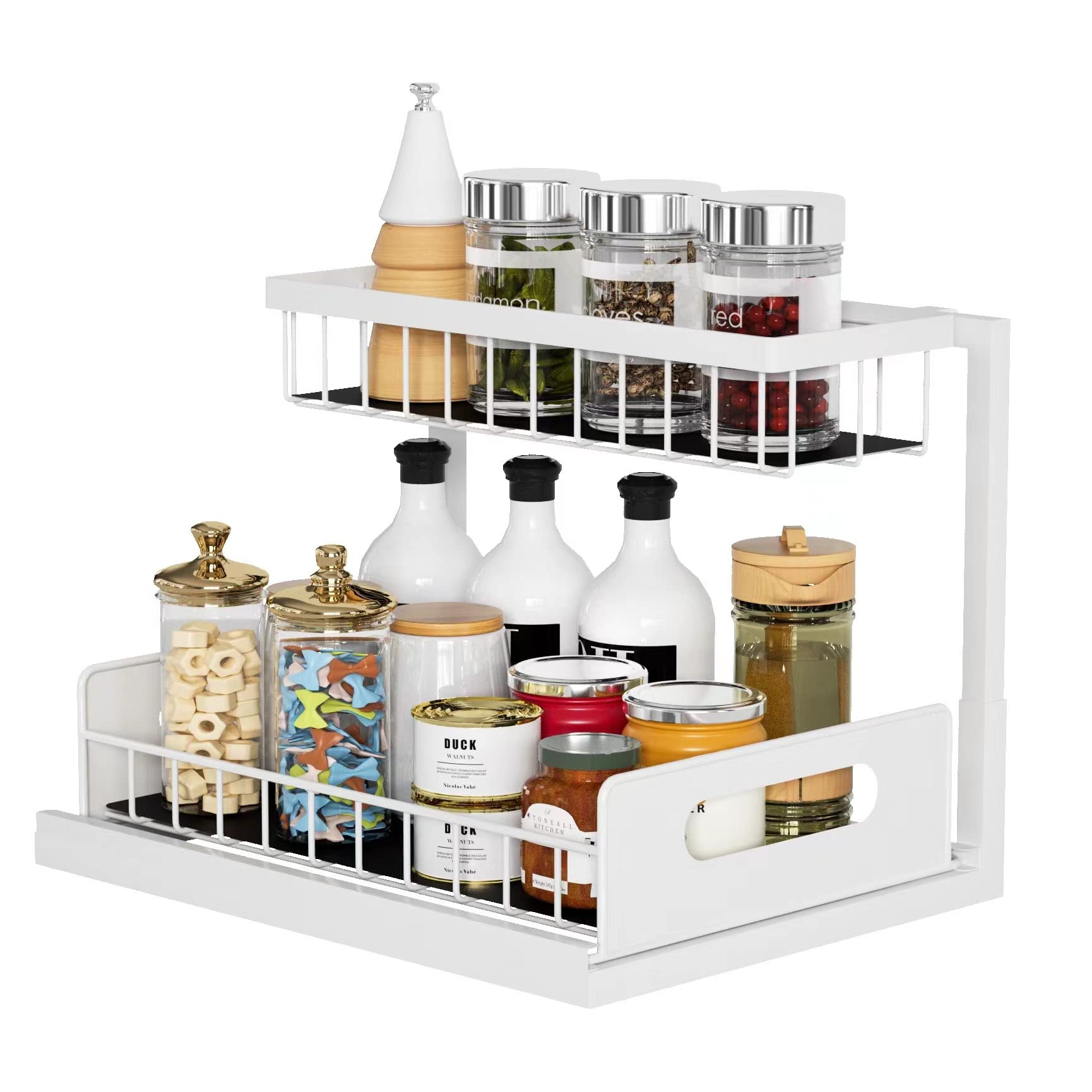 Under Sink Organziers and Storage, Pull Out Drawers Under Cabinet Storage Around Plumbing, for Under Kitchen Bathroom Sink Organizers and Storage（White