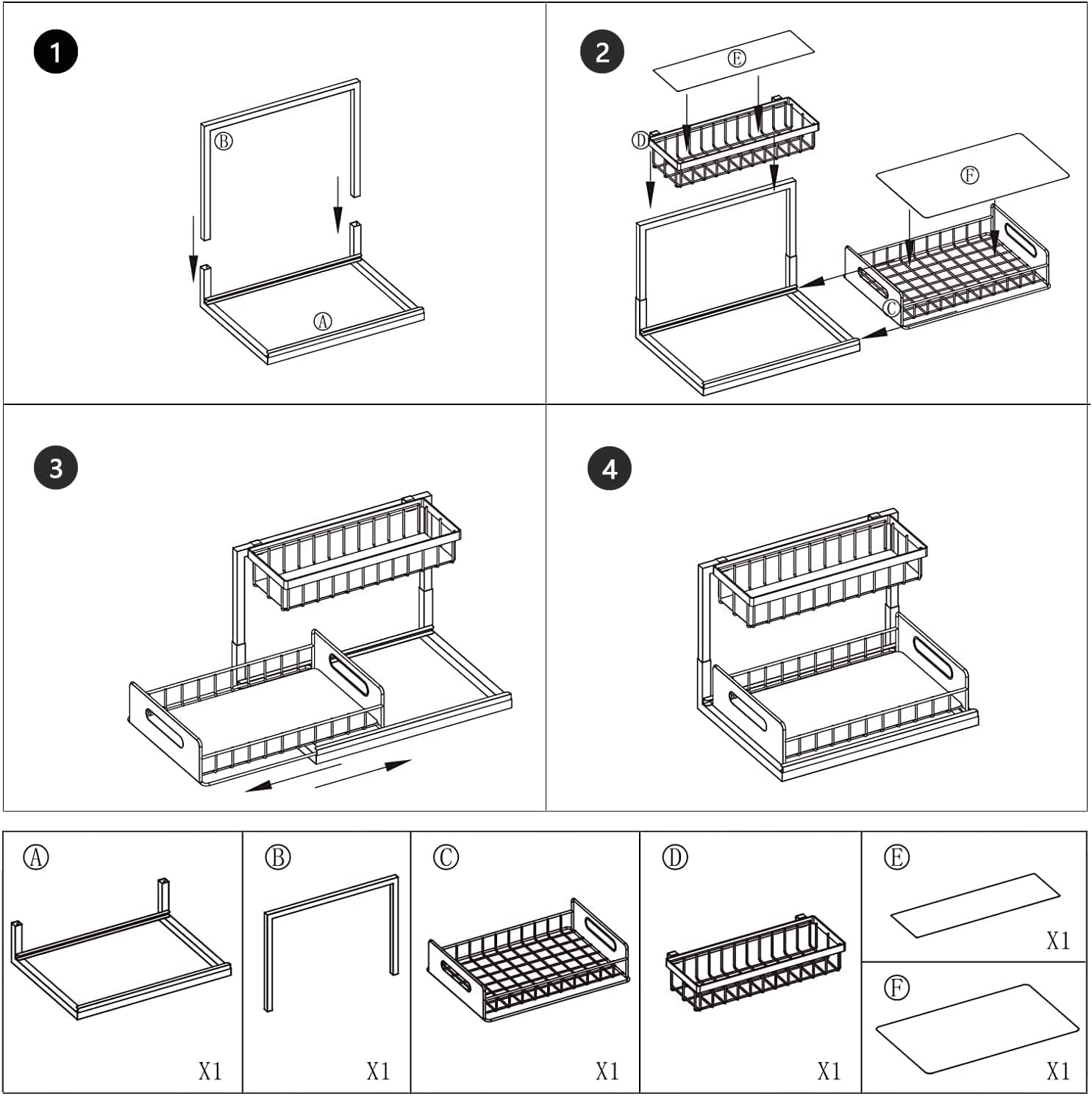 Under Sink Organziers and Storage, Pull Out Drawers Under Cabinet Storage Around Plumbing, for Under Kitchen Bathroom Sink Organizers and Storage（White