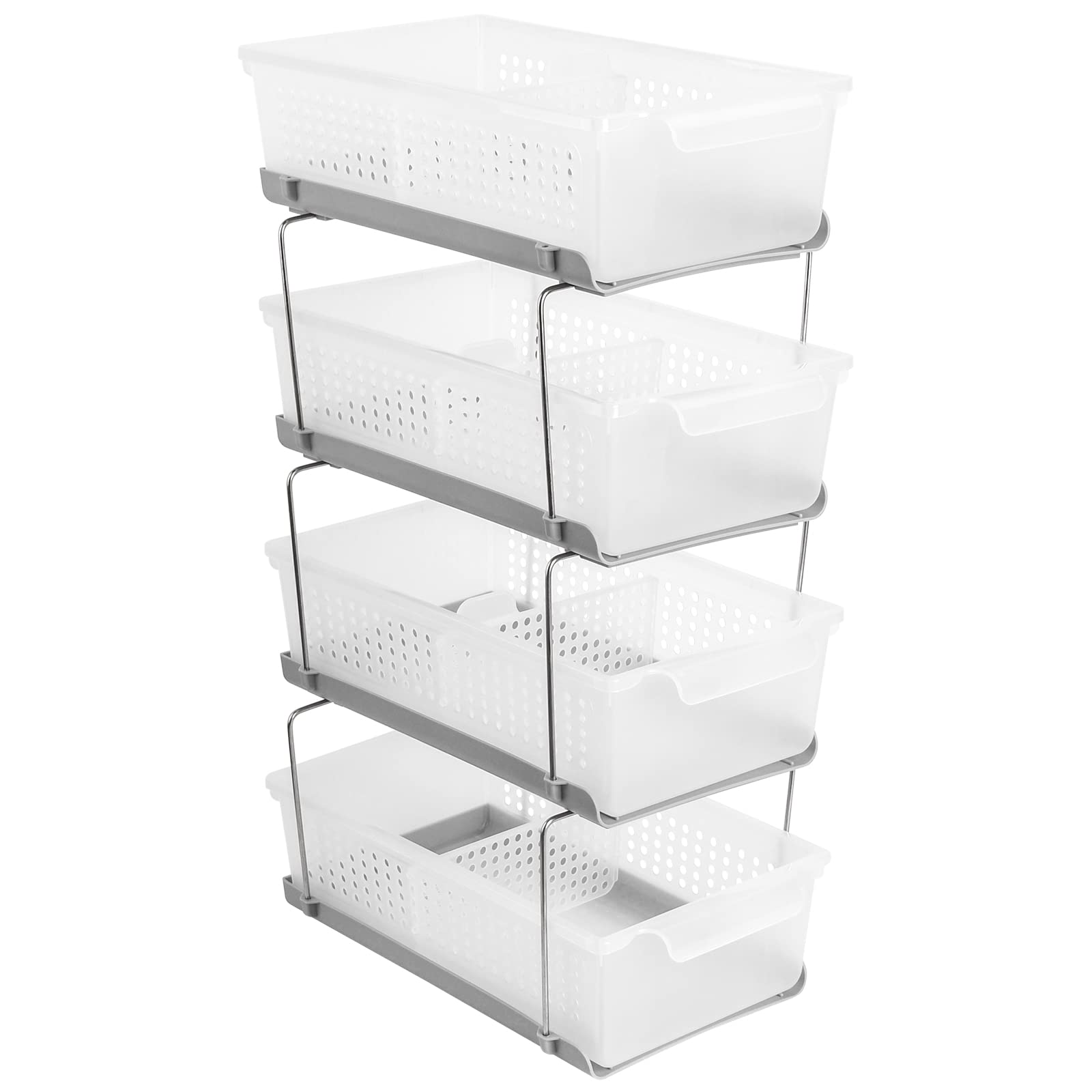 JRing 4-Tier Under Sink Organizer, Kitchen/Bathroom Cabinet Organizer Removable Storage Baskets with Dividers Multi-purpose Pull Out Home Organizers
