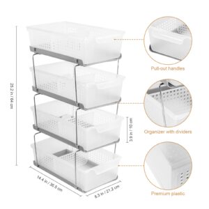 JRing 4-Tier Under Sink Organizer, Kitchen/Bathroom Cabinet Organizer Removable Storage Baskets with Dividers Multi-purpose Pull Out Home Organizers