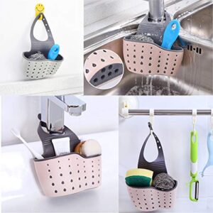 Ahn'Qiraj 2Pcs Sink Hanging Sponge Holder Kitchen Caddy Sponge Drain Holder for Sink Hanging Ajustable Strap Silicone Sponge Caddy Drain Holes For Kitchen Organizer Sink Accessories (Blue/Pink)