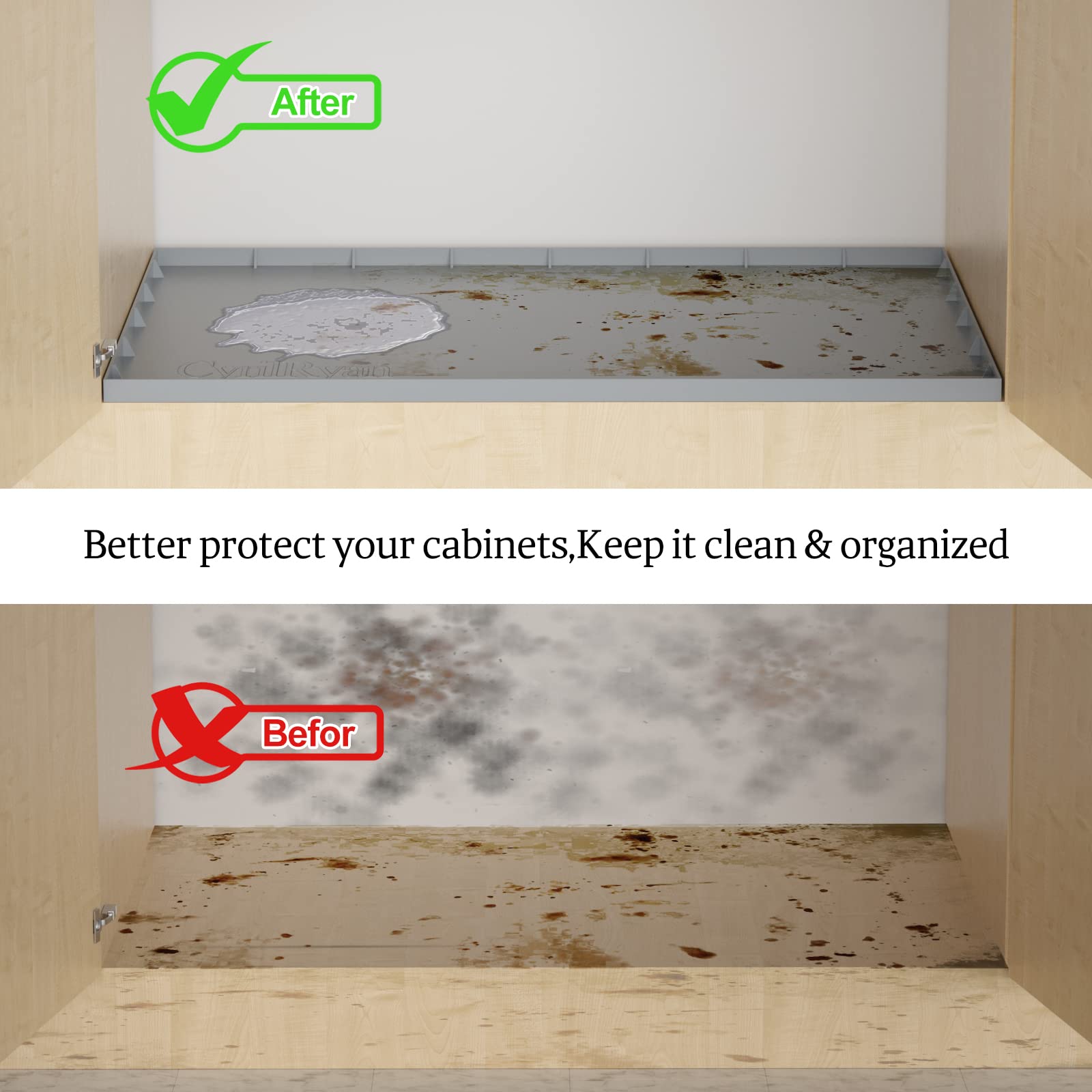 Under Sink Mat Waterproof for 36" Cabinet, Kitchen Rubber mat, Holds Over 3.3 Gallons Liquid Carbon Cabinets Leak Protector Bathroom Sink Line Drip Tray Sink Pan Gray 35x22.5 inch