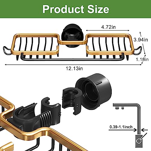 Gloserin Sponge Holder for Kitchen Sink,Adjustable Detachable Sponge Holder Over Faucet,Faucet Rack for Kitchen,Sink Caddy Sponge Holder,Kitchen Sink Organizer(Double with Dishcloth Rack, Gold)