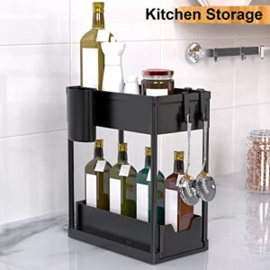 Under Sink Organizer, Under Bathroom Cabinet Storage 2 Tier Under Sink Storage Rack with 4 Hooks, Under Cabinet Organizer Baskets, Multi-purpose Under Sink Shelf Organizer for Bathroom Kitchen