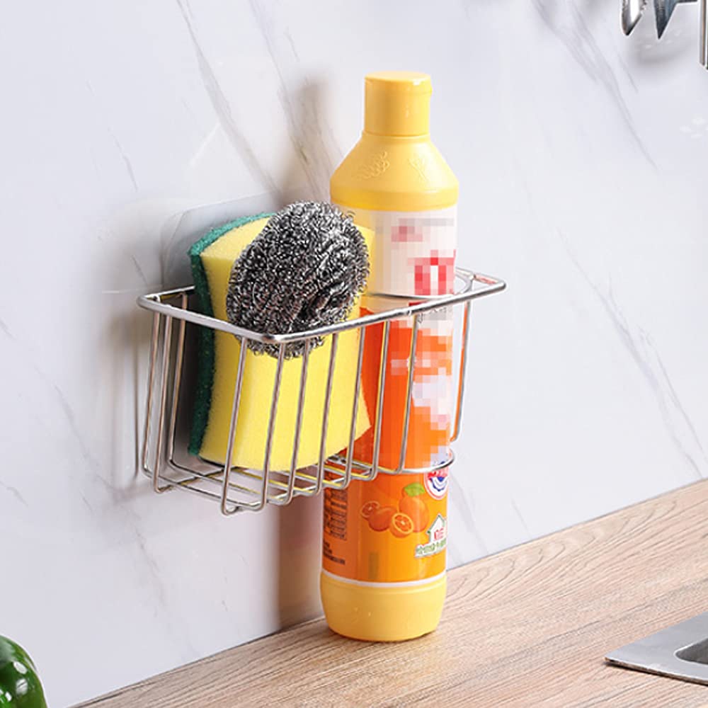 2-in-1 Stainless Steel Kitchen Adhesive Sponge Holder Brush Holder Sink Organizer Rustproof and Waterproof