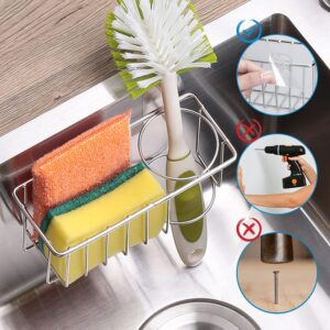 2-in-1 Stainless Steel Kitchen Adhesive Sponge Holder Brush Holder Sink Organizer Rustproof and Waterproof