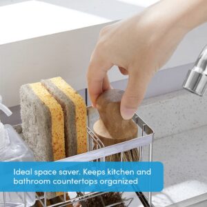 Home Spirit Sink Caddy Organizer Countertop For Kitchen, Bathroom, Sponge Holder, Soap, Brush, Bottle Storage Gadget, Angled Drain Tray, Adjustable Divider…