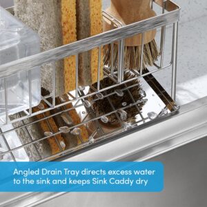 Home Spirit Sink Caddy Organizer Countertop For Kitchen, Bathroom, Sponge Holder, Soap, Brush, Bottle Storage Gadget, Angled Drain Tray, Adjustable Divider…