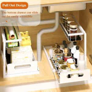 Under Sink Organizers and Storage Pull Out Cabinet Organizer and Storage Metal 2 Tier Under Sink Drawer Organizer Bottom Drawer Slide Out Under Sink Storage Shelf For Kitchen Bathroom, White