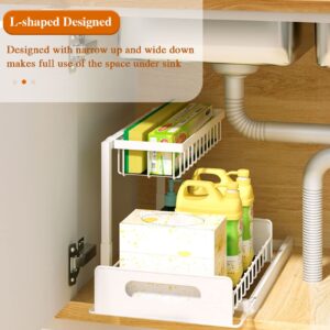 Under Sink Organizers and Storage Pull Out Cabinet Organizer and Storage Metal 2 Tier Under Sink Drawer Organizer Bottom Drawer Slide Out Under Sink Storage Shelf For Kitchen Bathroom, White