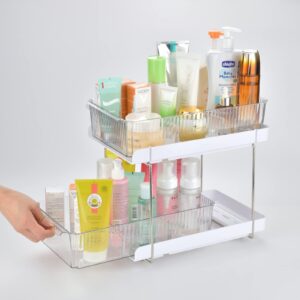 2 tier under the sink organizer baskets with sliding drawers —ideal for cabinet, countertop, pantry, and desktop, for bathroom, kitchen, office,2 tier bathroom counter organizer kitchen
