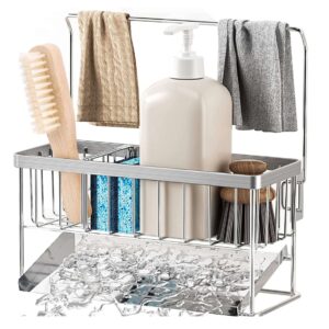 Sink Organizer and Sponge Holder, 304 Stainless Steel Rustproof, Adjustable, Self-Draining Sink Caddy for Sponges, Brushes, Dish Soap,Kitchen Towel,Kitchen Rags