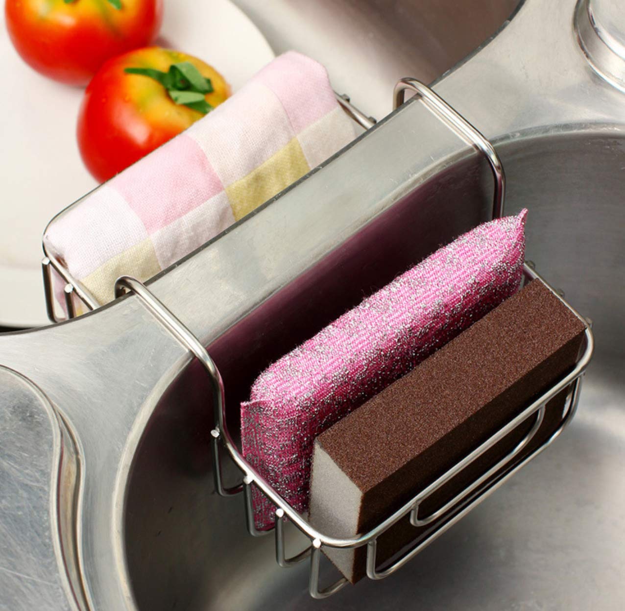 PANJIN-Stainless Steel Saddle Sponge Holder for Kitchen Sink Caddy