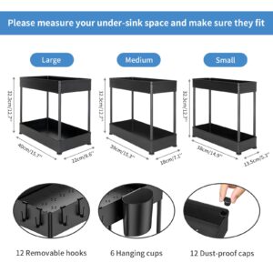 Benss 3 Pack Under Sink Organizers and Storage, 2-Tier Bathroom Cabinet Organization,Comes with 6 Hanging Cups and 24 Hooks, Organization and Storage for Kitchen Home (Black)