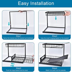 Shinhadi Under Sink Organizer Pull Out Cabinet Organizer 2-Tier Slide Out Sliding Shelf Under Cabinet Storage Multi-Use for Under Kitchen Bathroom Sink Organizers and Storage（Black）