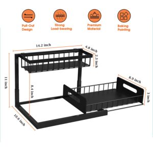 Shinhadi Under Sink Organizer Pull Out Cabinet Organizer 2-Tier Slide Out Sliding Shelf Under Cabinet Storage Multi-Use for Under Kitchen Bathroom Sink Organizers and Storage（Black）