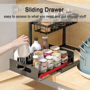 Shinhadi Under Sink Organizer Pull Out Cabinet Organizer 2-Tier Slide Out Sliding Shelf Under Cabinet Storage Multi-Use for Under Kitchen Bathroom Sink Organizers and Storage（Black）