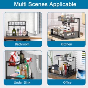 Shinhadi Under Sink Organizer Pull Out Cabinet Organizer 2-Tier Slide Out Sliding Shelf Under Cabinet Storage Multi-Use for Under Kitchen Bathroom Sink Organizers and Storage（Black）