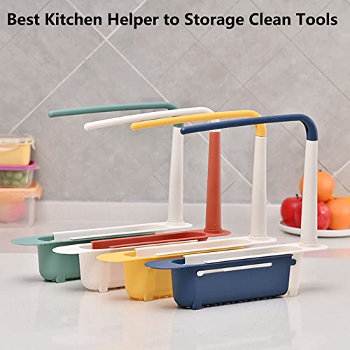 PKHOUHYI Telescopic Sink Storage Rack Holder,Adjustable 2-in-1 Telescopic Sink Drain Storage Racks,Sink Storage Rack Kitchen Organizer Soap Sponge/Brush/Rag Holder Black