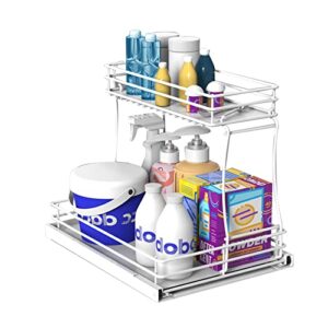 TOOYIMR under sink organizers and storage，2 Tier Pull Out cabinet Organizer with sliding storage drawer，Multi-purpose Bathroom organizer under sink shelf rack for kitchen/bathroom/office(White)