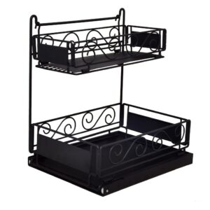 under sink organizers and storage,all metal pull-out sliding drawers with wheels 2-tier large capacity heavy load vanity cabinet organizer shelf rack for bathroom and kitchen, black