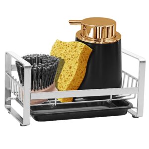 2 Pack Kitchen Sponge Holder - Kitchen Sink Organizer - Sink Caddy - Sink Tray - Soap Holder - Stainless Steel, Silver+Black, 2PCS