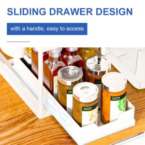 Sliding Under Sink Organizer, Kitchen Cabinet Sink Organizer, Multifunctional Under Sink Shelf Rack Organizer with 2 Cups & 4 Hooks for Bathroom Kitchen(White)