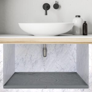 under sink mats for kitchen waterproof, 34"x22" under sink liner, under sink drip tray with drain hole, kitchen bathroom under sink cabinet mat and protector for drips leaks spills (grey)
