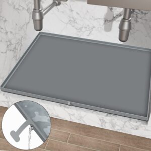 Under Sink Mats for Kitchen Waterproof, 34"X22" Under Sink Liner, Under Sink Drip Tray with Drain Hole, Kitchen Bathroom Under Sink Cabinet Mat and Protector for Drips Leaks Spills (Grey)