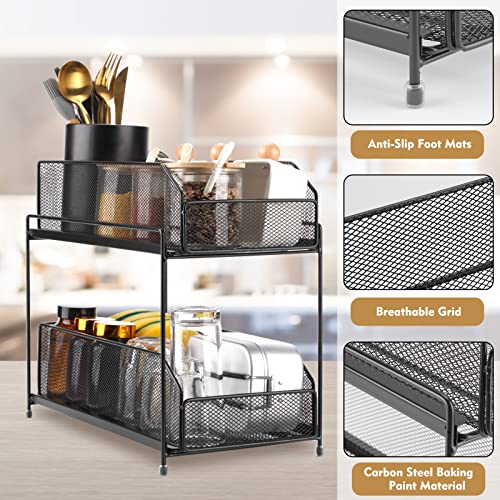 Ticton Under Sink Organizer, 2-Tier Multi-Function Storage, Pull Out Under Sink Organizer, Kitchen Organization, Bathroom Organizer, Cosmetic Storage (Black)