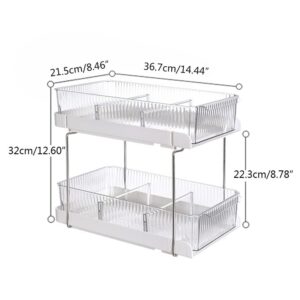 Beelee Under Sink Organizer with Dividers: 2 Tier Bathroom Organizer Tray Clear Pull Out Storage for Bathroom and Kitchen - Pantry Cabinet Shelf