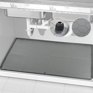 meltset under sink mats for kitchen waterproof 34" x 22" silicone under sink liner with drain hole flexible sink tray for kitchen bathroom laundry room, hold up to 3 gallons liquid (gray)