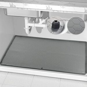 Meltset Under Sink Mats for Kitchen Waterproof 34" x 22" Silicone Under Sink Liner with Drain Hole Flexible Sink Tray for Kitchen Bathroom Laundry Room, Hold up to 3 Gallons Liquid (Gray)