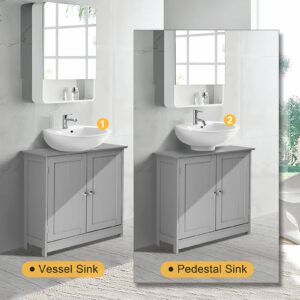 VINGLI Under Sink Bathroom Cabinet Pedestal Sink Free Standing Storage Cabinet Organizer with with 2 Doors Adjustable Shelf Modern Grey Small Bath Sink Cabinet Space Saver 23.6" x 11.8"x 23.6"