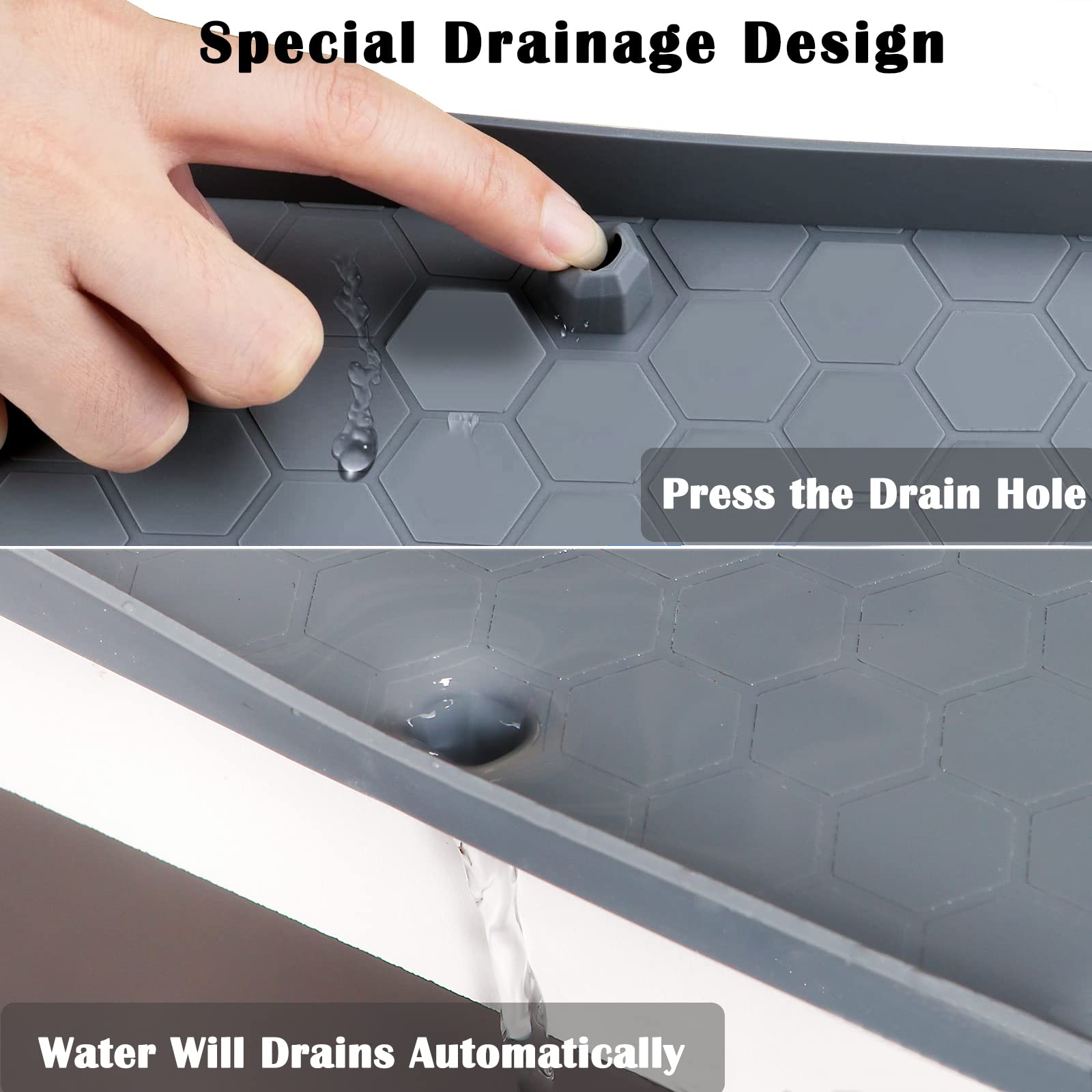 Under Sink Mat Waterproof, Under Sink Liner with Drain Hole, Kitchen Bathroom Silicone Cabinet Liner Hold up to 3.3 Gallons Liquid (Grey), Gray, 34 inches * 22 inches * 1 inches