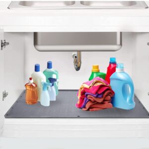 Under Sink Mat Waterproof, Under Sink Liner with Drain Hole, Kitchen Bathroom Silicone Cabinet Liner Hold up to 3.3 Gallons Liquid (Grey), Gray, 34 inches * 22 inches * 1 inches