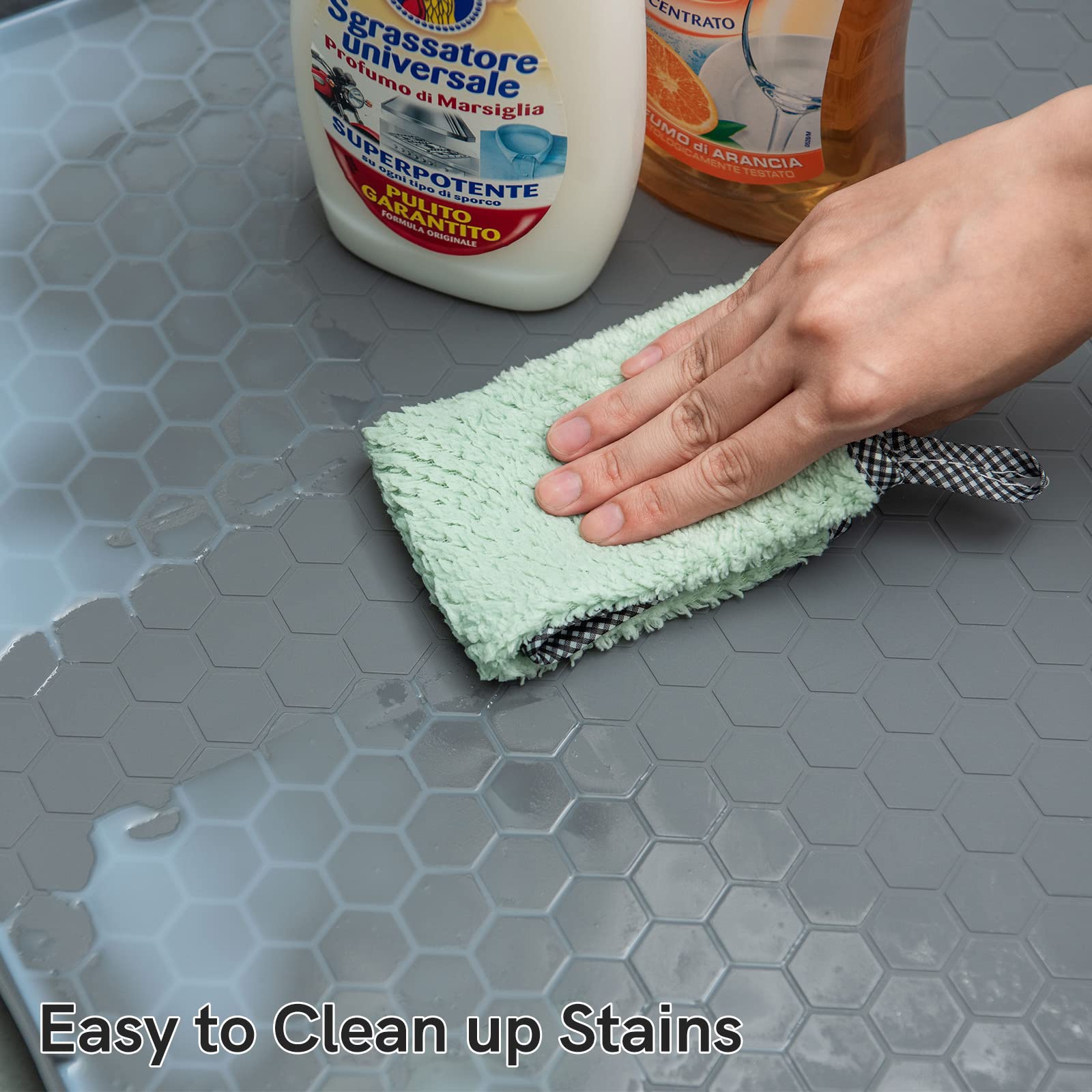 Under Sink Mat Waterproof, Under Sink Liner with Drain Hole, Kitchen Bathroom Silicone Cabinet Liner Hold up to 3.3 Gallons Liquid (Grey), Gray, 34 inches * 22 inches * 1 inches
