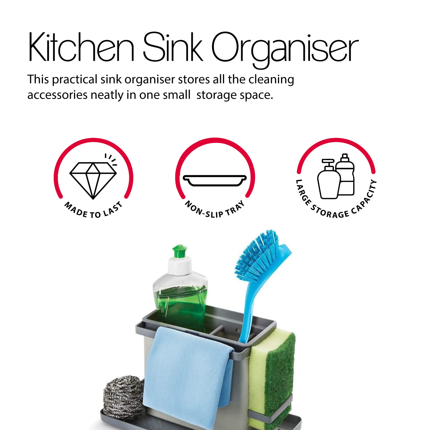 Metaltex Tidy-Tex Kitchen Sink Organiser, Grey, 24 x 13 x 14 cm