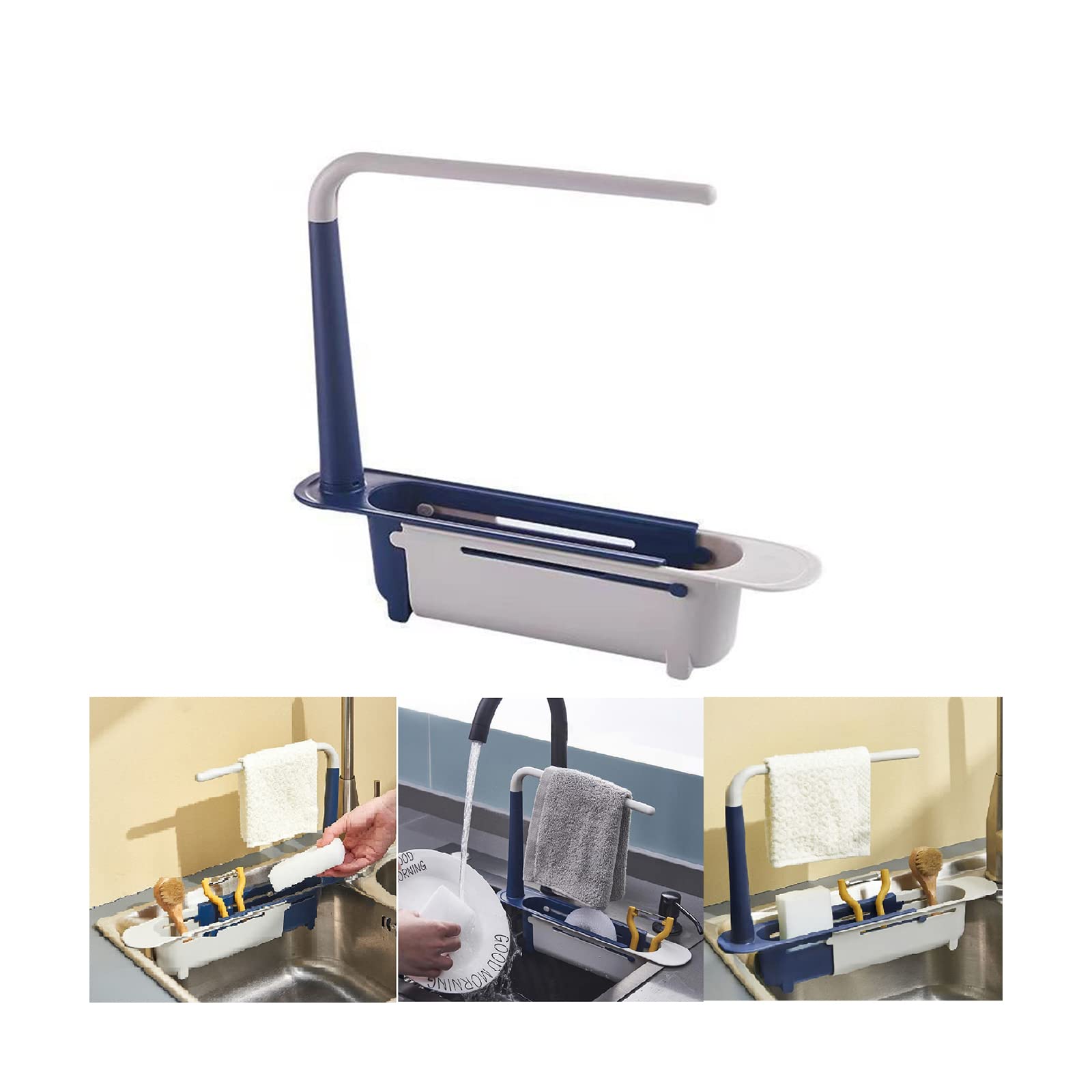 CCYT Updated Telescopic Sink Storage Rack Adjustable Length Telescopic Sink Holder, Sink Telescopic Rack for Home