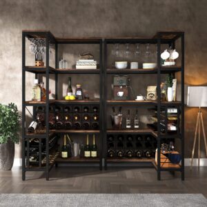 Tribesigns Large Corner Wine Rack, 5-Tier L Shaped Industrial Freestanding Floor Bar Cabinets for Liquor and Glasses Storage, Wooden Wine Bottle Holder Shelf for Home Kitchen (Rustic Brown)