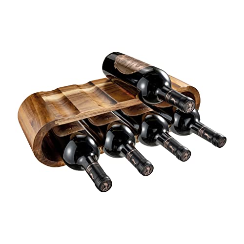 GEGADO Wine Racks Countertop Bottle Holder - 2 Tier 8 Bottle Acacia Wood Wine Storage Racks Small Wine Rack Organizer Rustic Wine Rack Wooden Wine Bottle Holder Stand for Tabletop Cabinet Bar Pantry