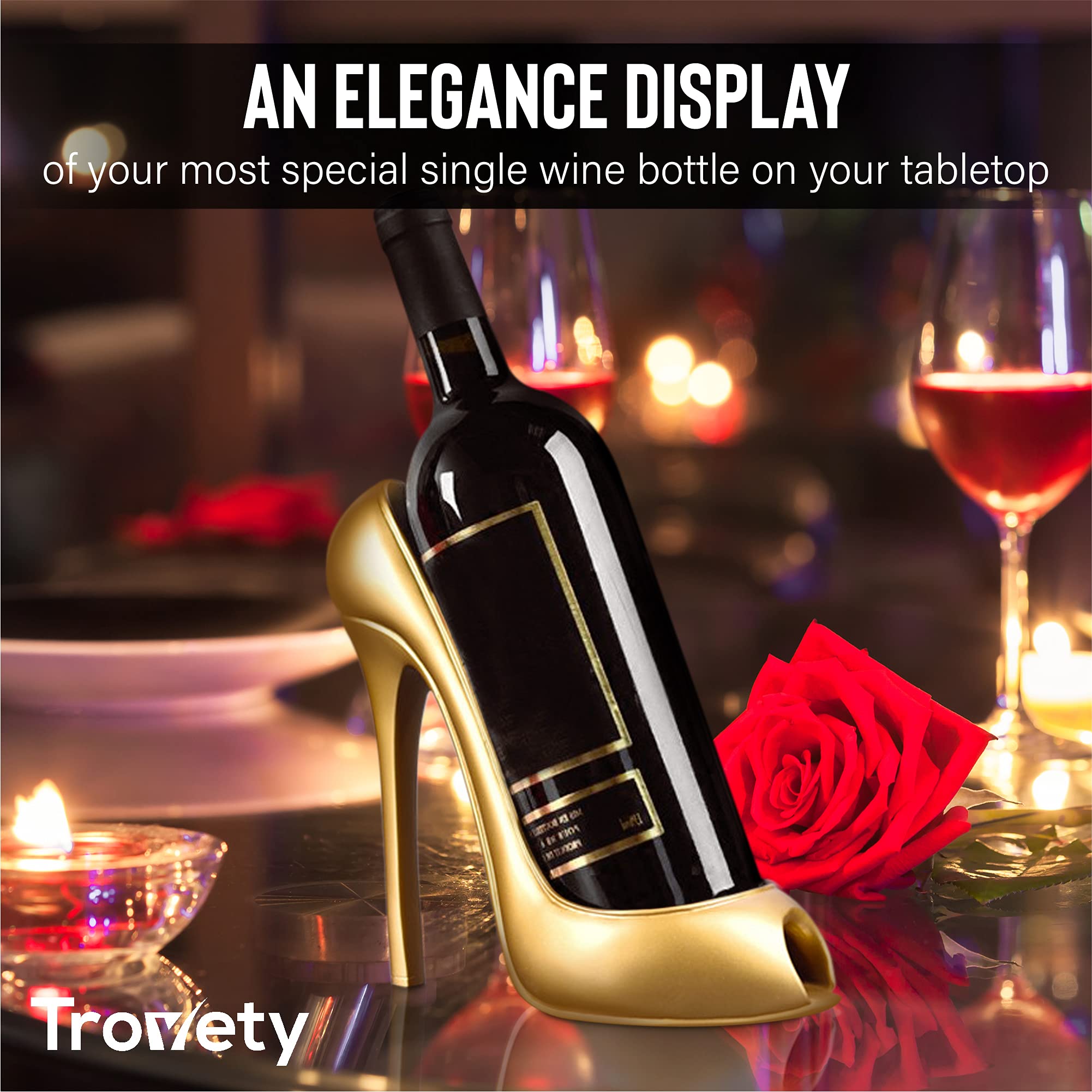 Trovety Shoe Wine Rack Holder - Bottle Keeper with High-Heel Design - Display & Storage Accessories - Table Centerpiece & Home Decorations for Kitchen, Restaurant, Bar, Hotel (Champagne)