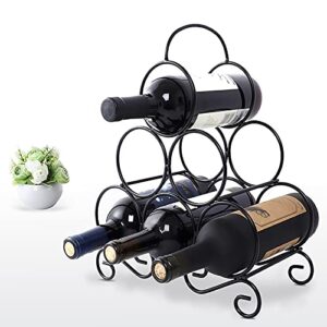 tabletop wine rack, 6 wine bottle holder stand for counter, no assembly required small metal wine rack countertop, freestanding black wire wine bottle storage rack, wine organizer bar cart accessories