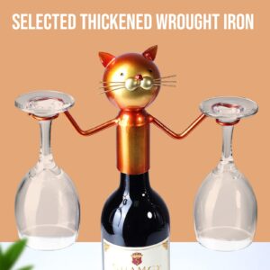 Drincarier Cat Decor Wine Bottle & Glass Holders Tabletop Wine Racks Shelf Metal Wine Bottle Holder Hold 1 Wine Bottle and 2 Glasses (Cat Wine Glass Holder)………