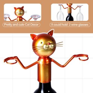 Drincarier Cat Decor Wine Bottle & Glass Holders Tabletop Wine Racks Shelf Metal Wine Bottle Holder Hold 1 Wine Bottle and 2 Glasses (Cat Wine Glass Holder)………