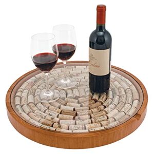 true wine cork collector lazy susan turntable, wooden and glass storage for 130 corks, tabletop or countertop organization, set of 1